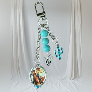 Turquoise Western Bag Charm - Silver
